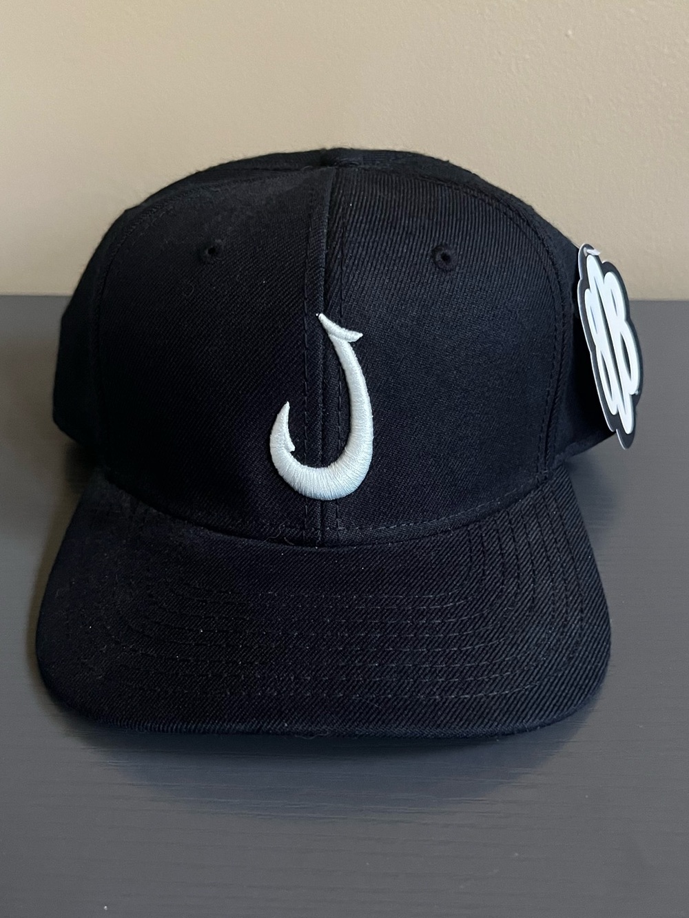 808 Clothing Co Maui Hat. Snapback. Black. White 3D Hawaiian Hook Logo